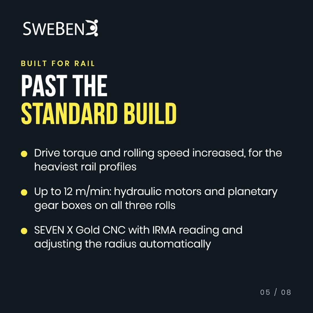 SweBend VSB3-70 CNC specifications: increased drive torque and rolling speed, up to 12 m/min, SEVEN X Gold CNC with IRMA radius measurement