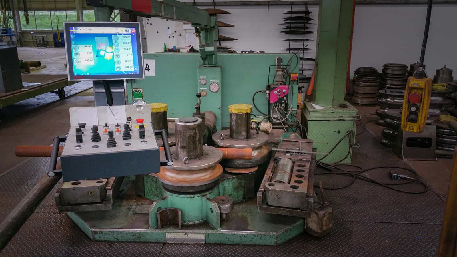 SEVEN CNC touchscreen and control stand retrofitted to an older tube bending machine